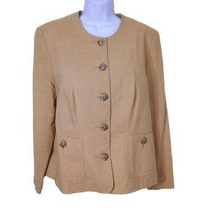 Vintage '92 APART Jacket Suit Coat USA-Made Ladies-XL Pockets Crew 5-Button Tan